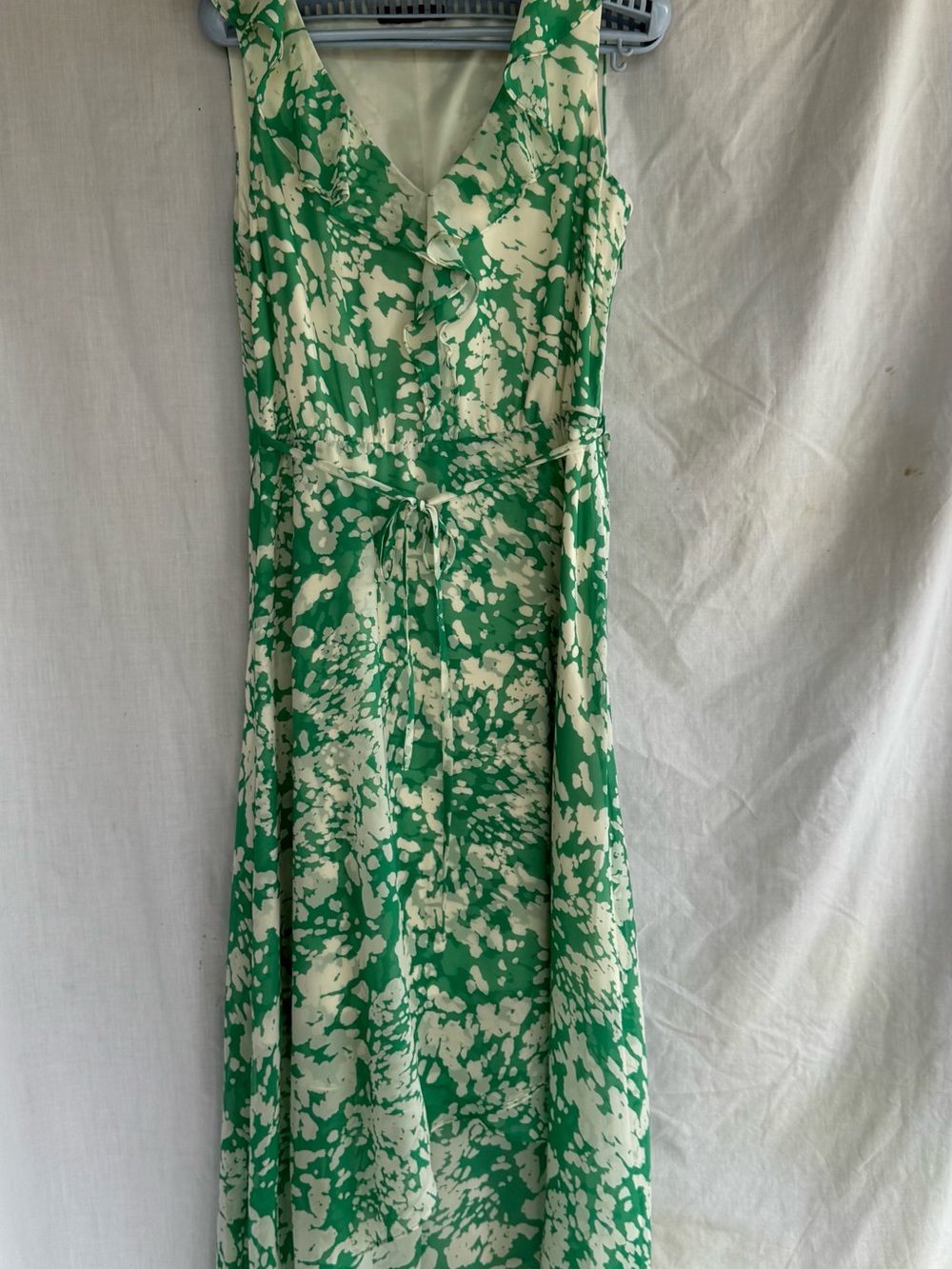 INC International Concepts Green and White Printed Midi Dress with Waist Tie